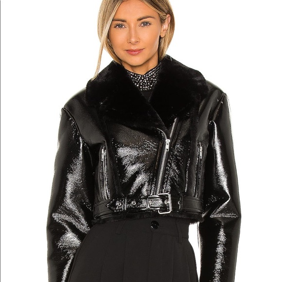 NBD Aya Faux Shearling Cropped Jacket. Black. LG. - Picture 6 of 10